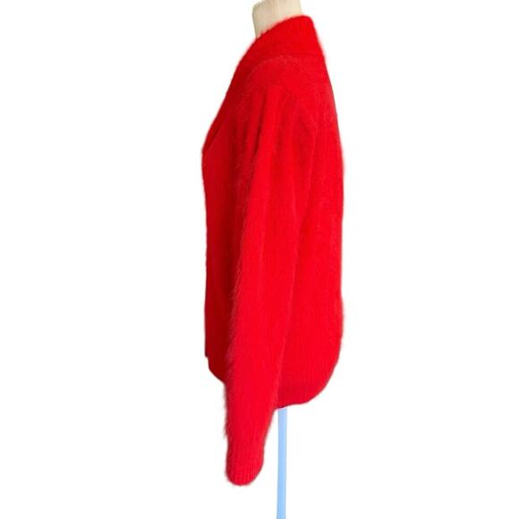 Vtg Belldini Cardigan Angora Shawl Neck Sweater Red Fuzzy Soft Classic Large - Picture 3 of 11